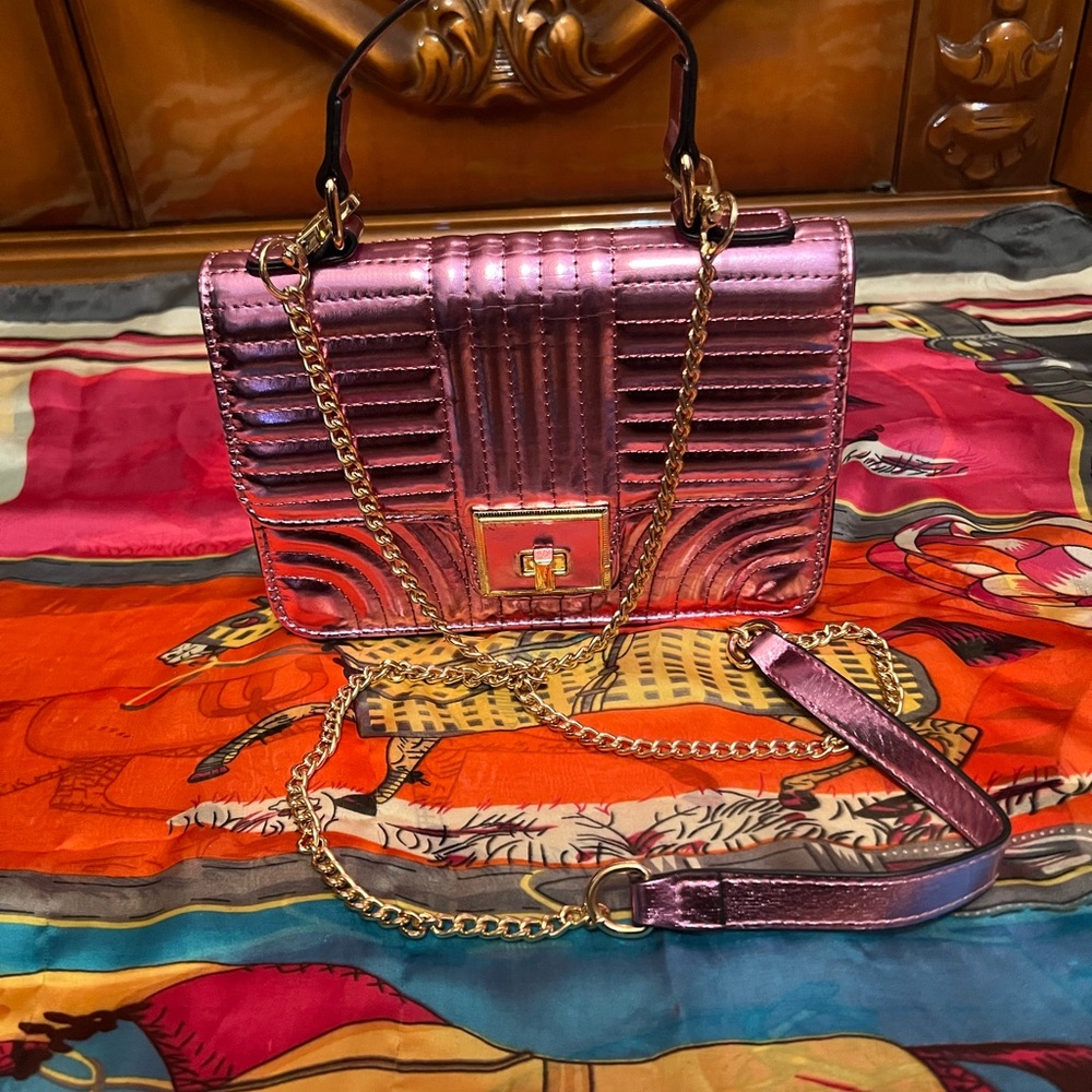 Glamorous Metallic Pink Crossbody Bag